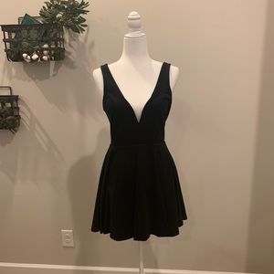 Black Plunge Skater Dress
